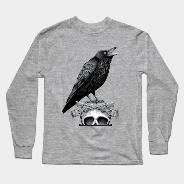 Black Crow, Skull and Cross Keys Long Sleeve T-Shirt by DarkIrisDesign